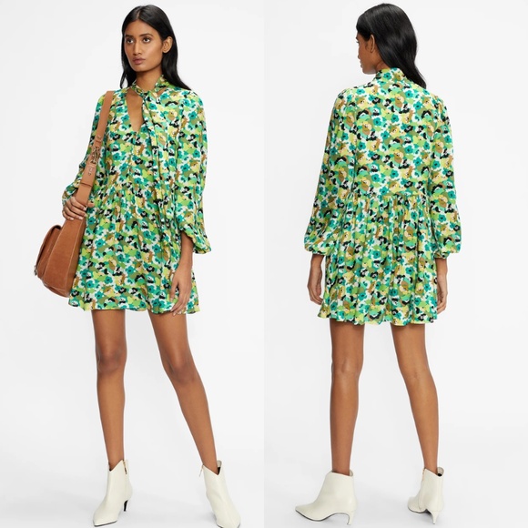 NWT Ted Baker IIva Full Skirted Mini Dress Bright Green Floral Size 3 US 8/10 - Picture 3 of 11